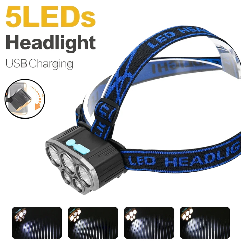Headlamp Waterproof Rechargeable - Torcia Frontale Ricaricabile a 5 LED
