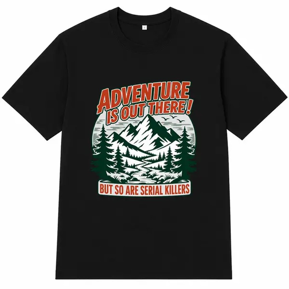 Outdoor Adventure Wear - Maglietta nera con stampa di lettere