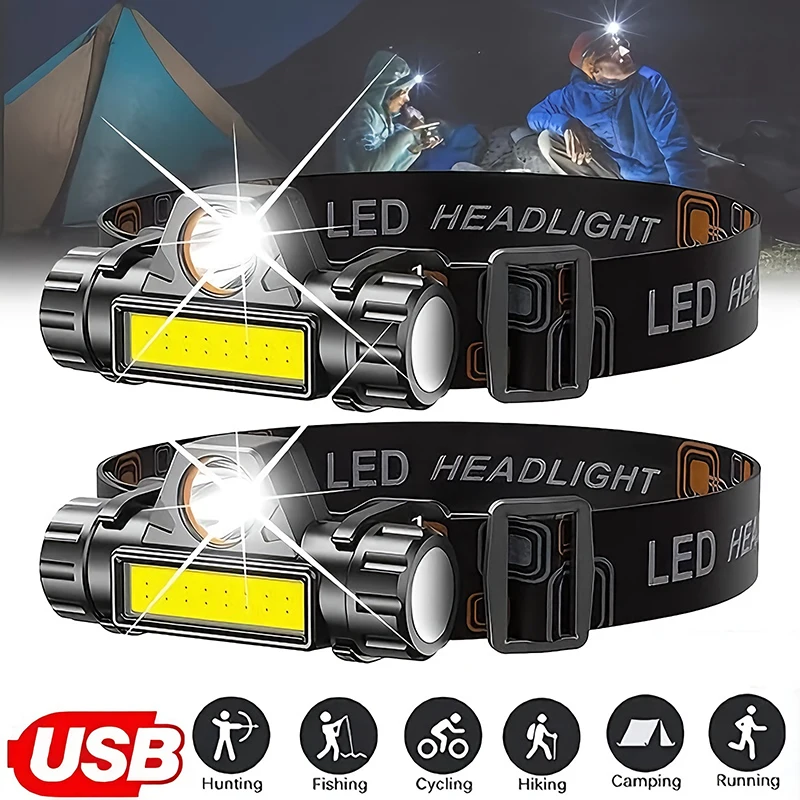 Headlamp Waterproof Rechargeable - Lampada frontale ricaricabile COB LED USB