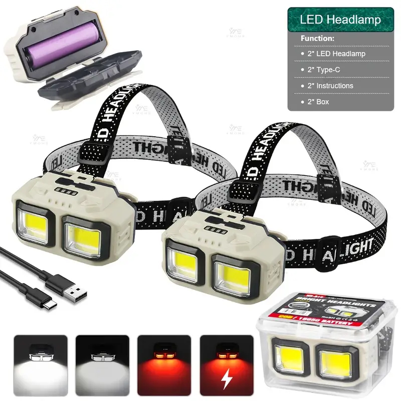 Headlamp Waterproof Rechargeable - Lampada frontale a LED COB Lampada