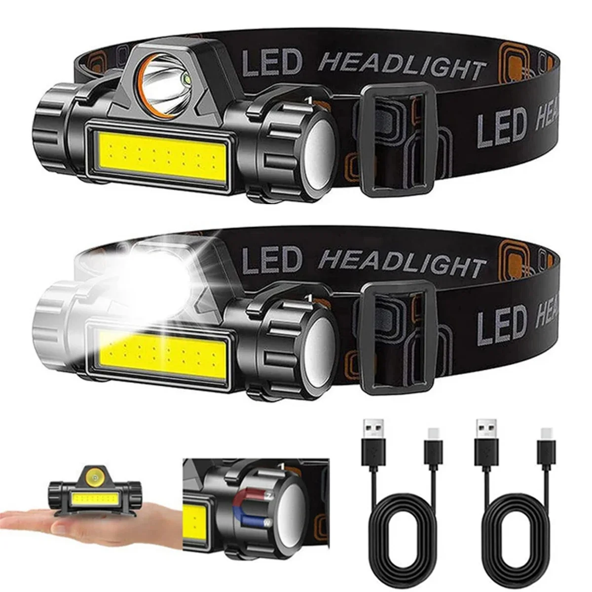 Headlamp Waterproof Rechargeable - 1-3PCS Lampada frontale a LED COB