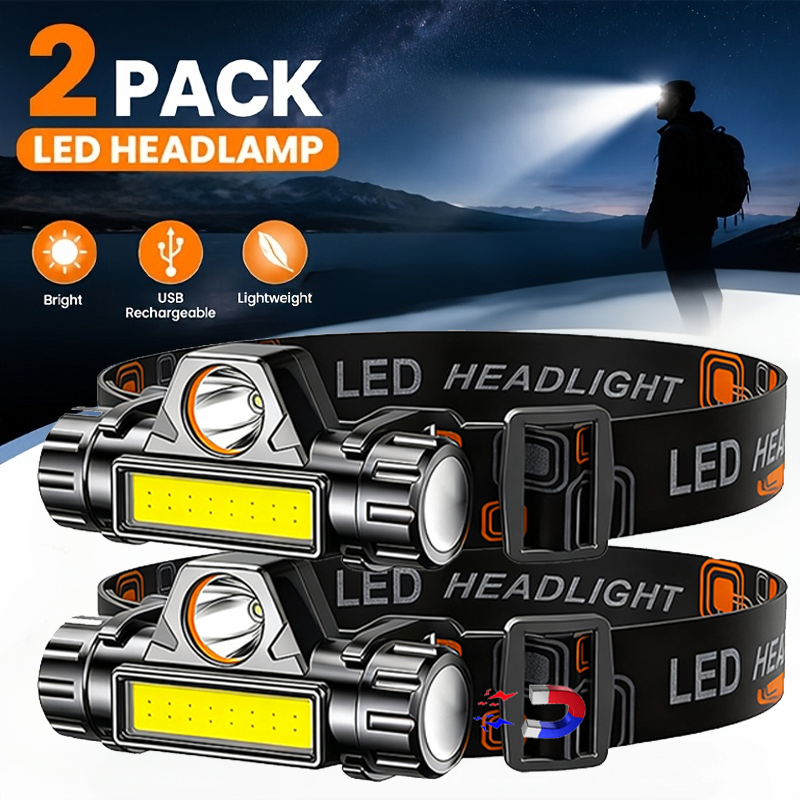 Headlamp Waterproof Rechargeable - Torcia frontale a LED super luminosa,
