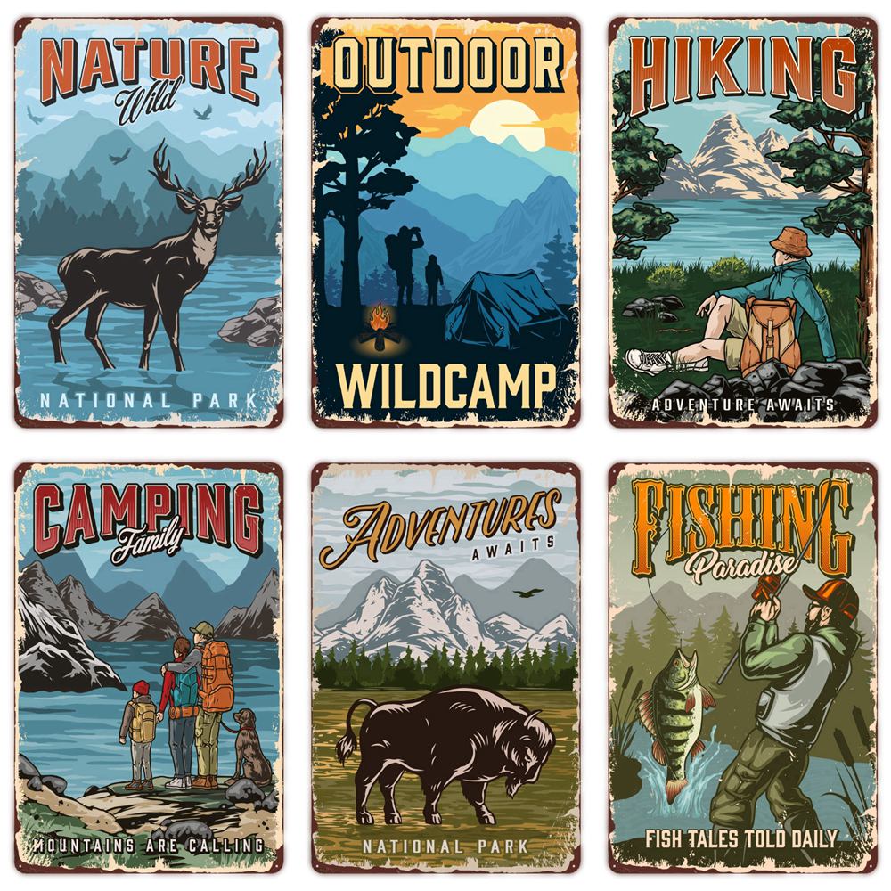 Outdoor Adventure Club - Targa in metallo vintage per campeggio