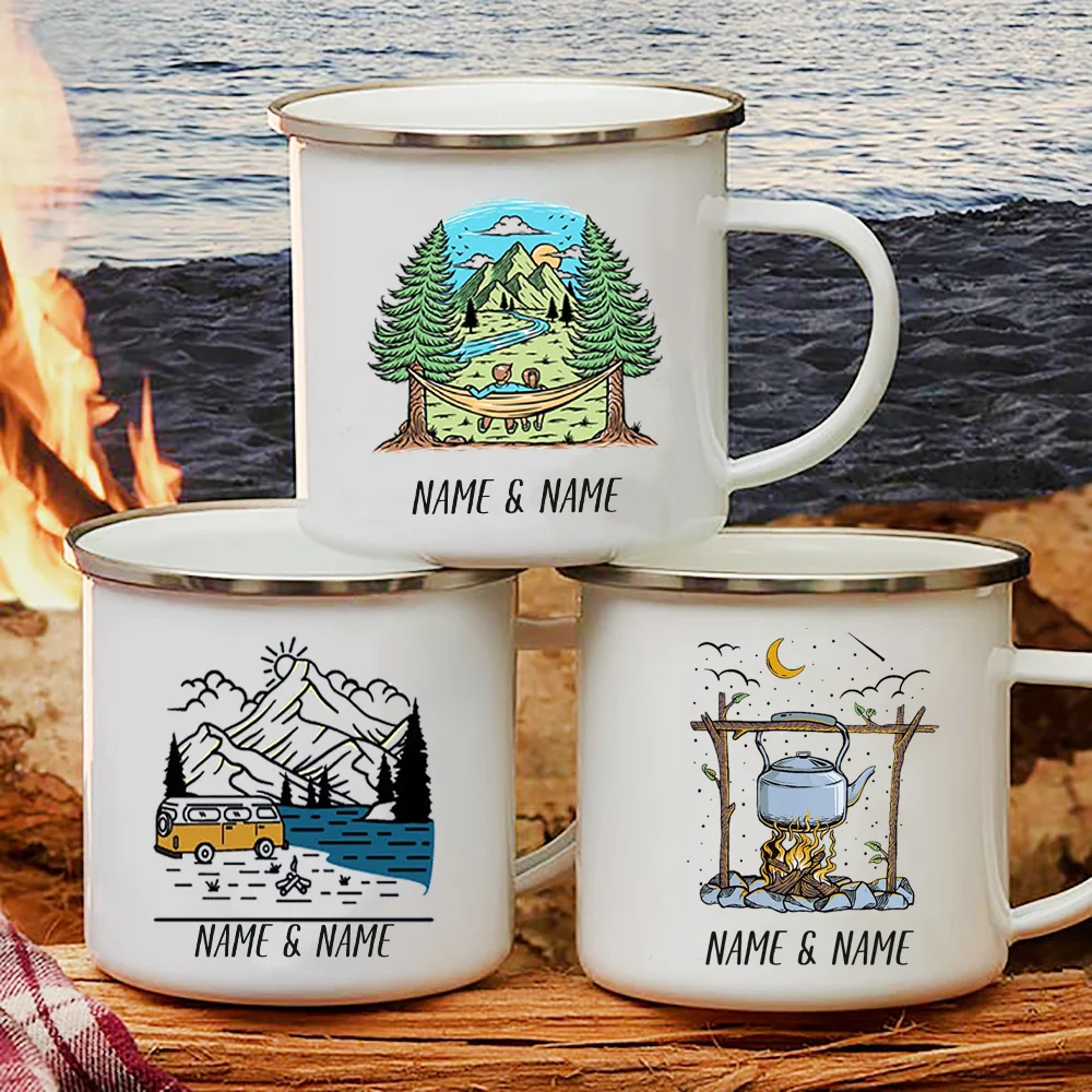 Outdoor Adventure Names - Tazza smaltata con nome personalizzato per